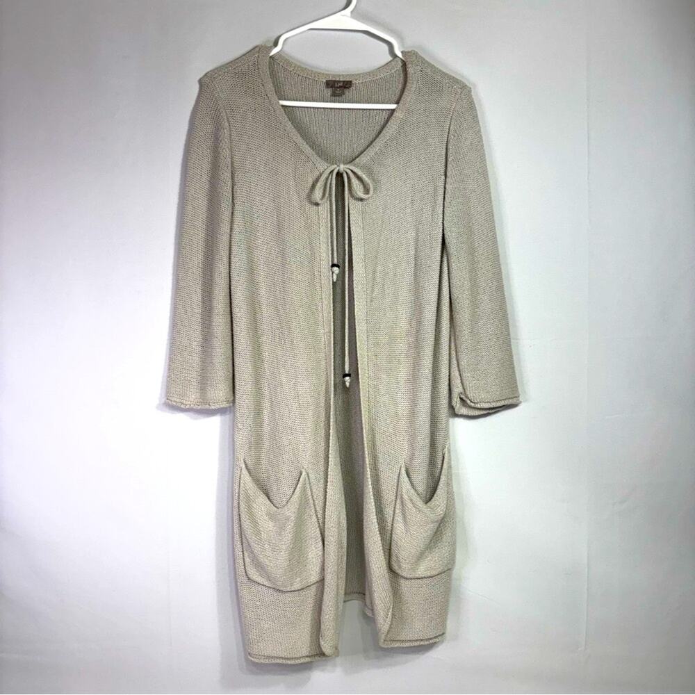 J Jill Long Silk Blend Cream Cardigan with Front Pockets Size Medium OO0787